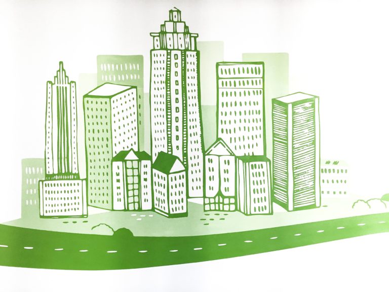 graffitiauftrag-graffitikuenstler-artmos4-Flixbus_München_2017_grafisch_strasse_silhouetten_skyline_Landschaft_schrift_innen_grün_folie_Dienstleistung_fahrzeuge