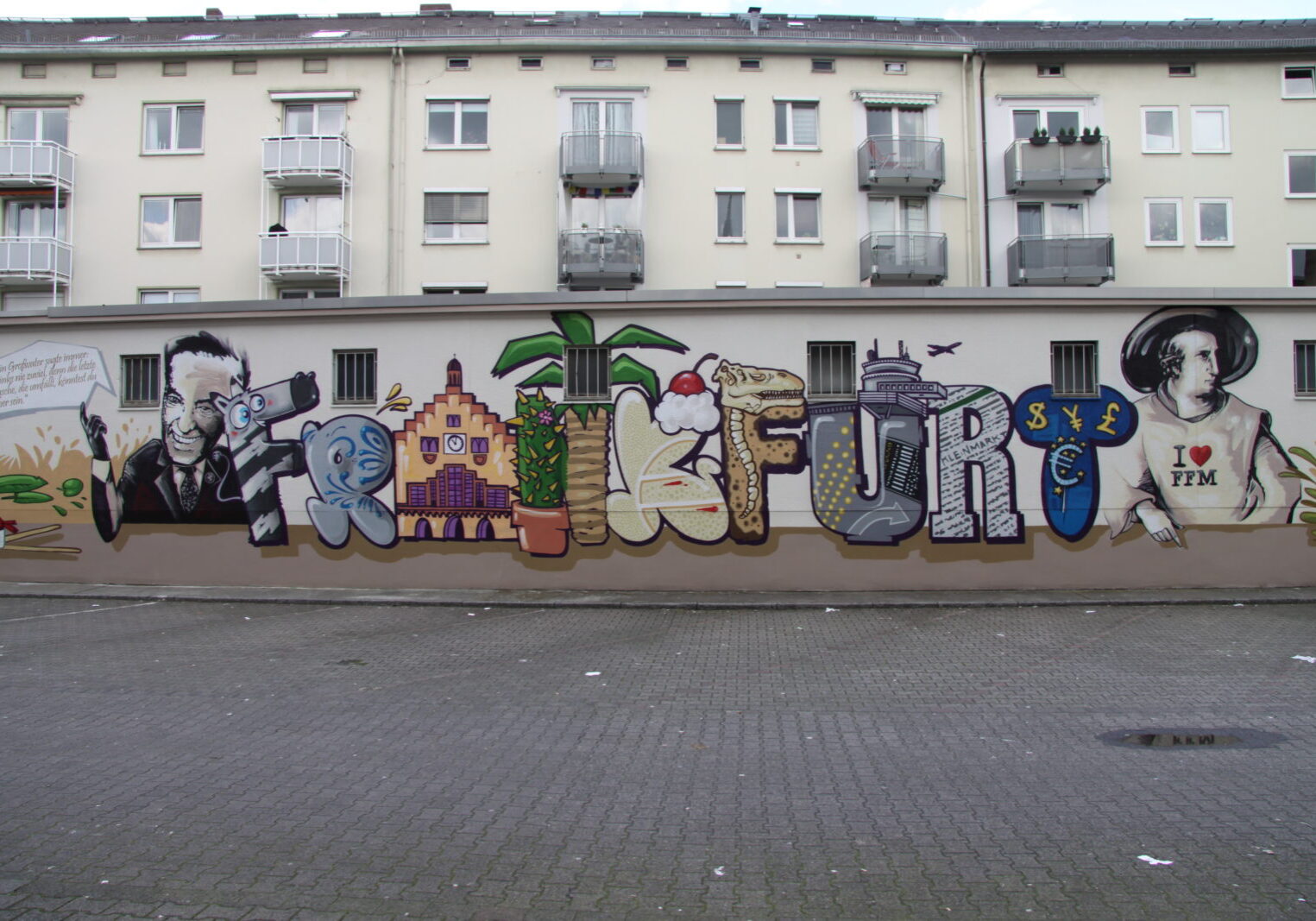 graffitiauftrag-graffitikuenstler-artmos4-kleinmarkthalle_frankfurt_2016_illustrativ_comic_aussen_pflanzen_essen_menschen_silhouetten_tier_sport_schule_vielfalt
