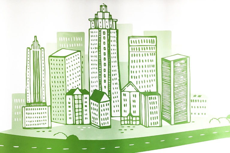 graffitiauftrag-graffitikuenstler-artmos4-Flixbus_München_2017_grafisch_strasse_silhouetten_skyline_Landschaft_schrift_innen_grün_folie_Dienstleistung_fahrzeuge