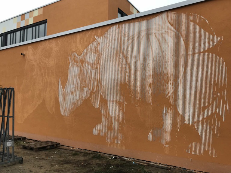 graffitiauftrag-graffitikuenstler-artmos4-da-di-werk-albrecht-duerer-schule-nashorn-tier-orange-weiss-folie-illustrativ-aussen