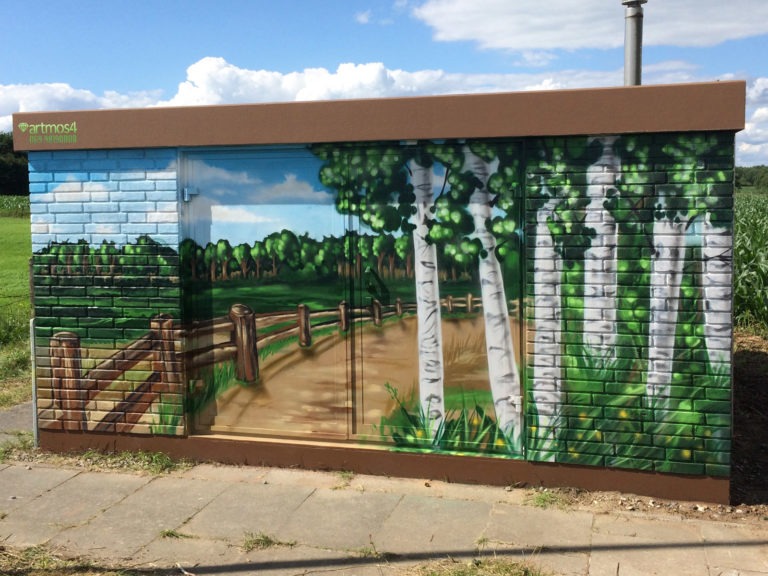 Graffitikuenstler, Graffitiauftrag, Artmos4, Hansewerke, Landschaft, Fotorealistisch