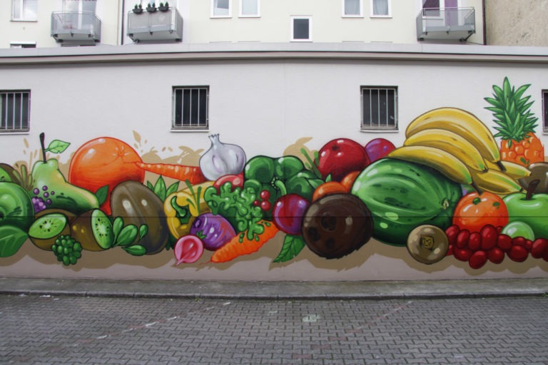 Graffitikuenstler, Graffitiauftrag, Artmos4, Kleinmarkthalle, Comic