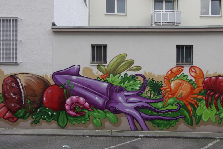 Graffitikuenstler, Graffitiauftrag, Artmos4, Kleinmarkthalle, Comic