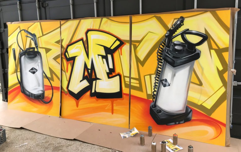 mitte, M, graffiti, mesto, geraet, links, und, rechts