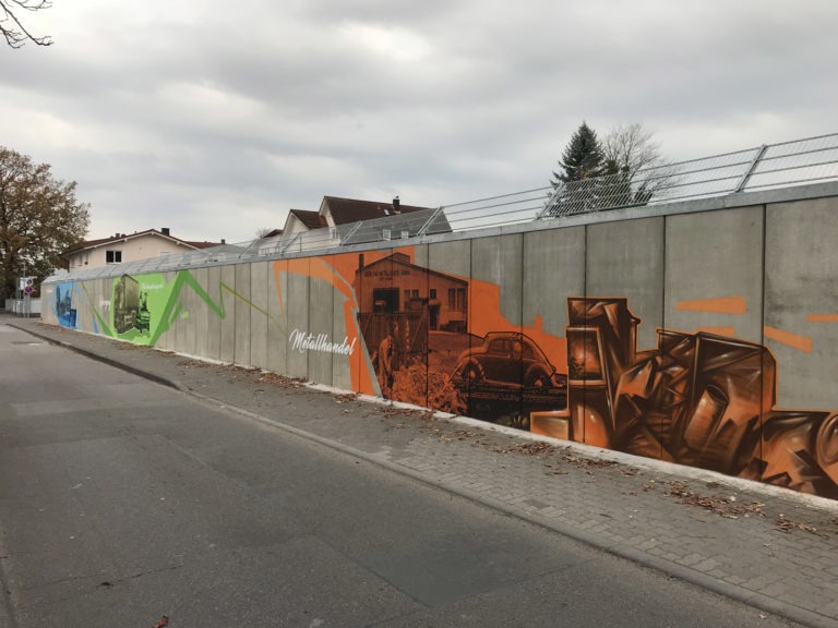 graffitiauftrag-graffitikuenstler-artmos4-kurt-steding-menschen-auto-lkw-orange-gruen-blau-illustrativ-folie-aussen
