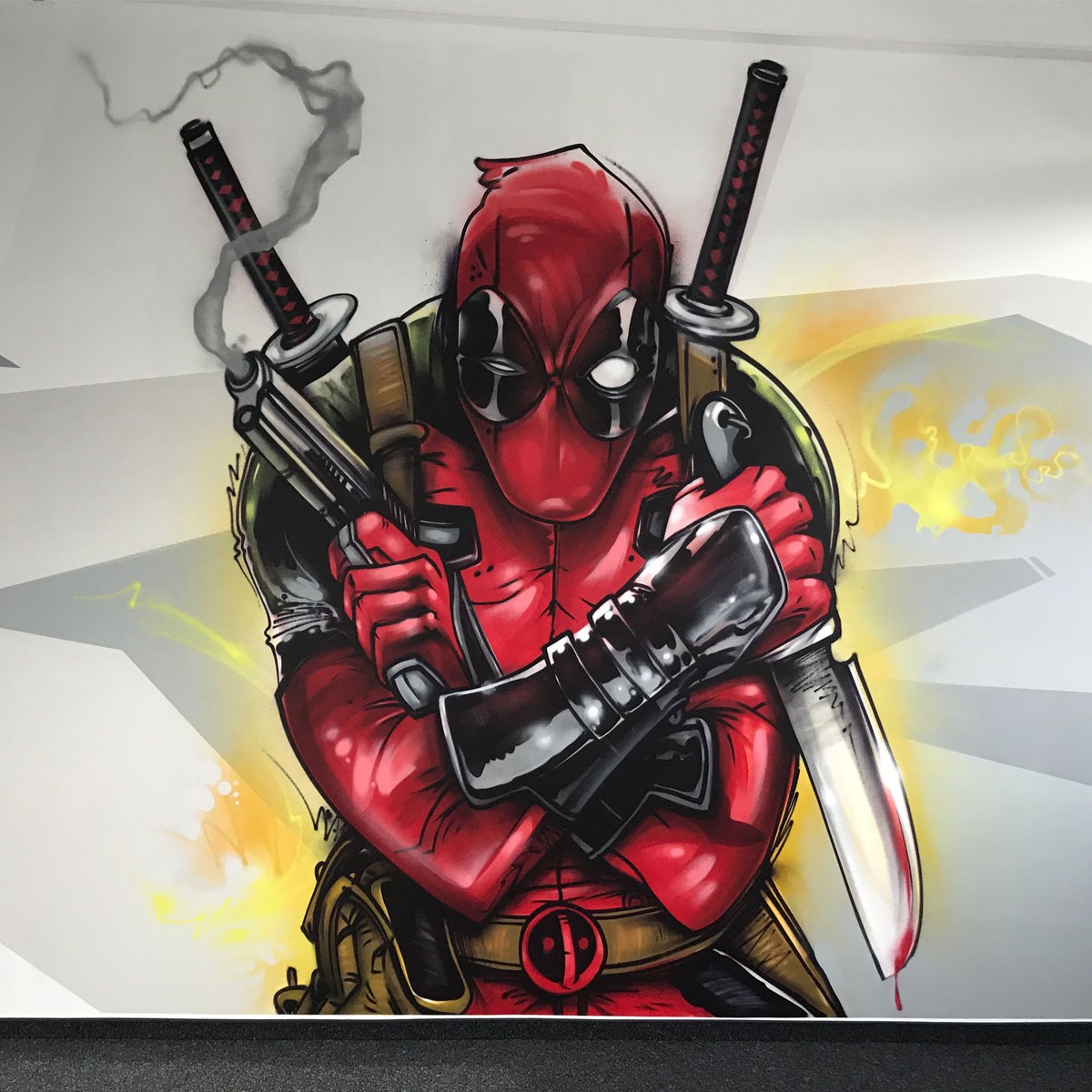 deadpool, messer, pistole, nur, oberkörper