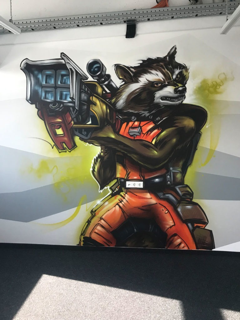 waschbär, raketenwerfer, anzug, orange